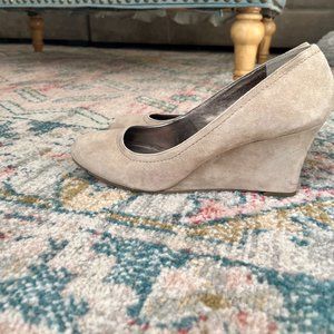 Nine West Stone Beige Faux Suede Wedges